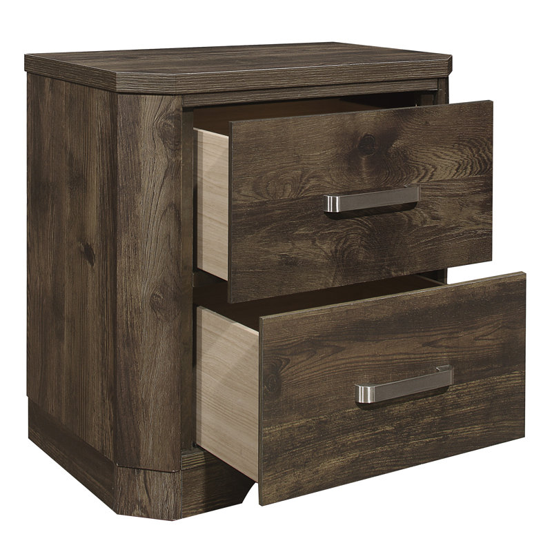 Table de chevet de style transitionnel en bois brun rustique avec tiroirs de rangement | Idée de cadeau
