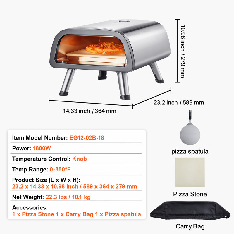 Four à pizza électrique pour comptoir à pizza 12 po intérieur et extérieur