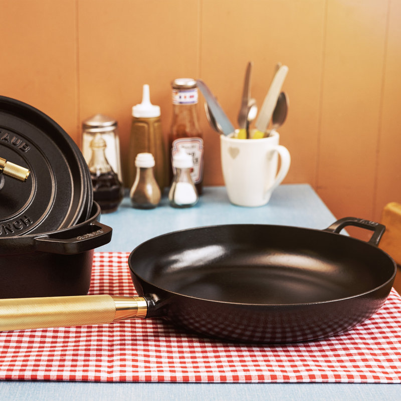 Staub Cast Iron Buster + Punch 11-Inch Frying Pan - Handle, Matte Black/Stainless Steel
