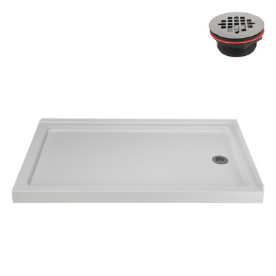 Base de douche en acrylique blanc mat avec drain à droite 60 po x 36 po Streamline