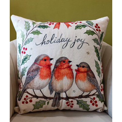 Alpine Holiday Joyful Birds Christmas Throw Pillow