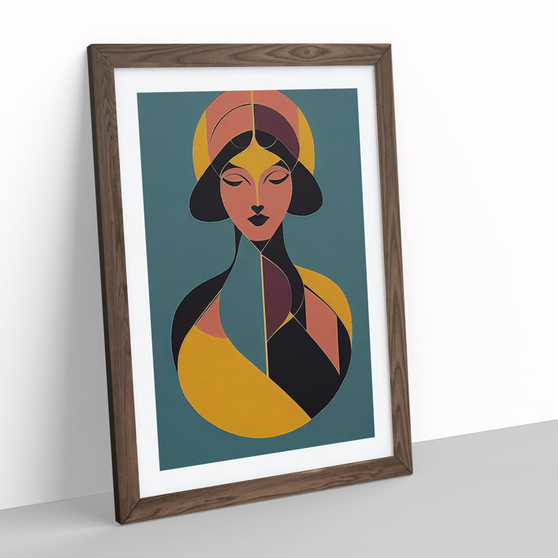Abstract Coloured Woman No.3 1 Piece Single Picture Frame Wall Art, 64cm H x 46cm W x 2cm D, Walnut