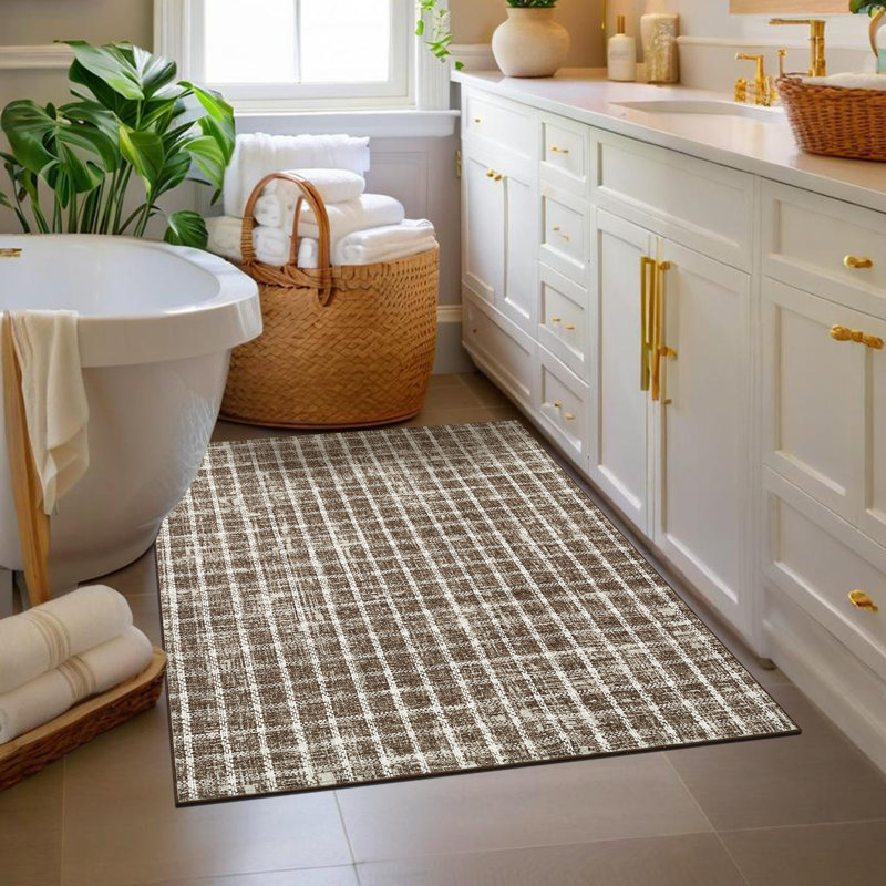 Machine Washable Rug Modern Plaid Rug Soft Area Rug Non Slip Soft Thin Rug Low Pile Foldable Rug for Living Room, Bedroom, Dining Room