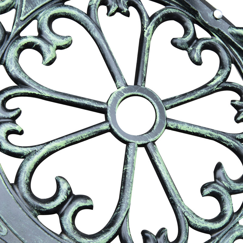 Banc d'extérieur en fonte d'aluminium avec accents floraux roses et finition antique, deux terrasses pour une assise confortable