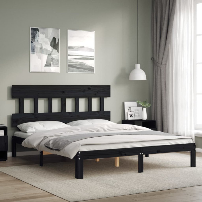 Bed Frame with Headboard, Brown, Kingsize (5')