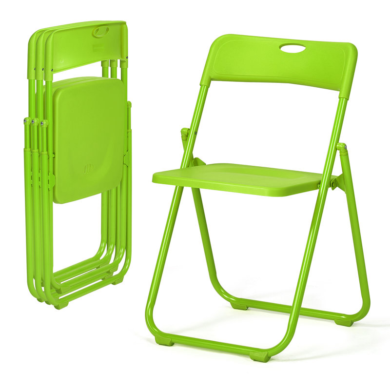 Ensemble de 4 chaises de patio pliantes vertes gazon, sièges en plastique avec structure en acier, Vert gazon