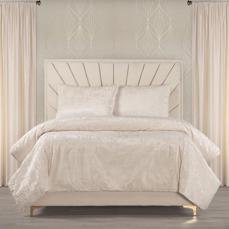 High Society Velvet Duvet Set, California King Duvet Cover + 2 King Shams, Ivory