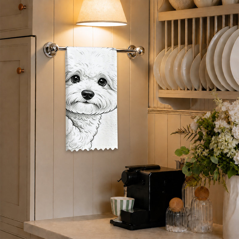  Linges de cuisine en microfibre, linges à vaisselle réutilisables absorbants, décoratifs résistants à la décoloration, 16 po x 24 po, caniche noir et blanc