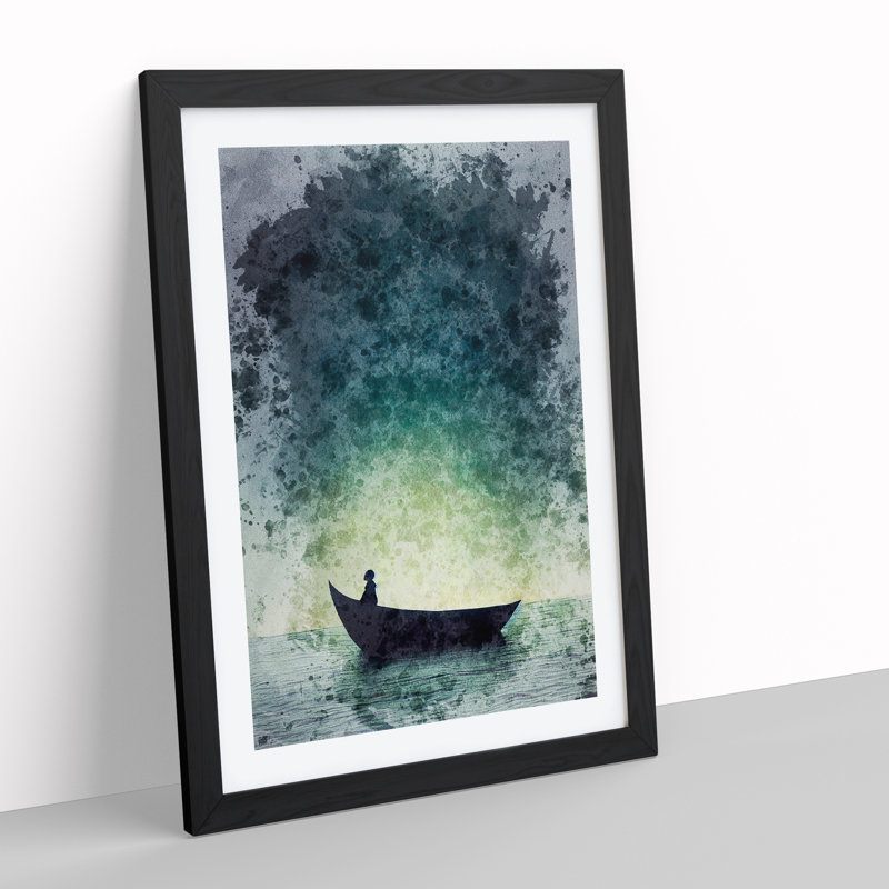 XV1022-491X Alone In A Boat - Print, Black Framed Paper, 36cm H x 27cm W, White