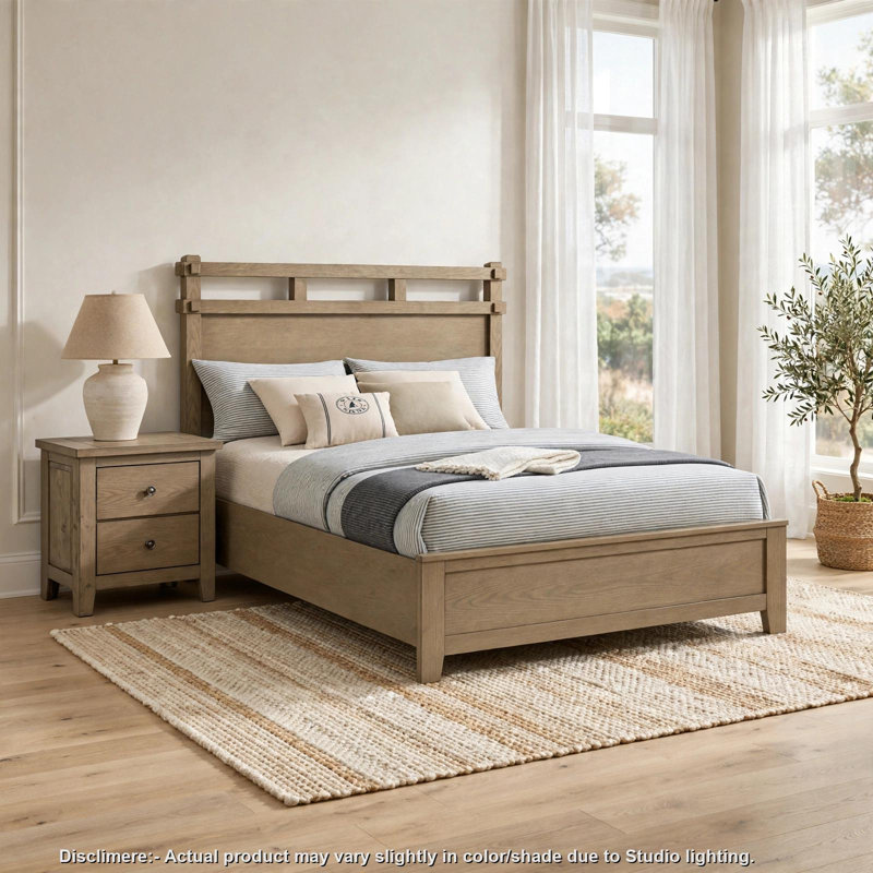 Ensemble de chambre à coucher Queen, chêne brun vigne, ensemble de 2 pièces avec table de chevet, 2 Pcs: Bed, Nightstand