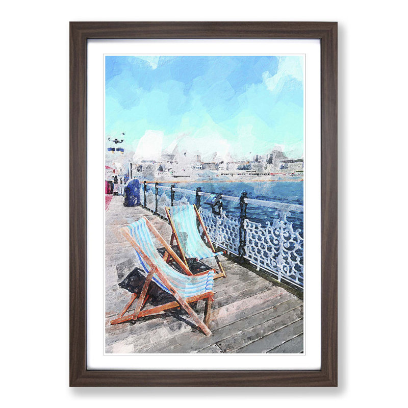 Upon Brighton Beach Pier in Abstract - Picture Frame Painting Print on MDF, 48cm H x 36cm W x 2cm D, Walnut Framed