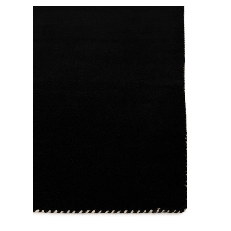 Solid Colour Wool Hand Woven Area Rug, Black, Rectangle 120 x 170cm
