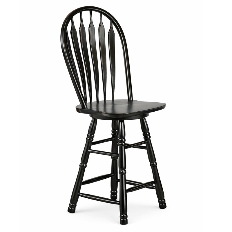 Azizi Swivel Solid Wood Counter Stool with Solid Wood Frame, Antique Black