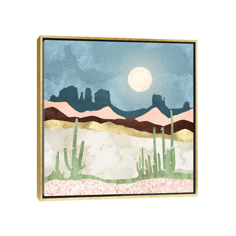 «Desert Bloom», reproduction d'impression, Pas de tapis, H 26 po x l 26 po x P 1,5 po, Toile encadrée d'or