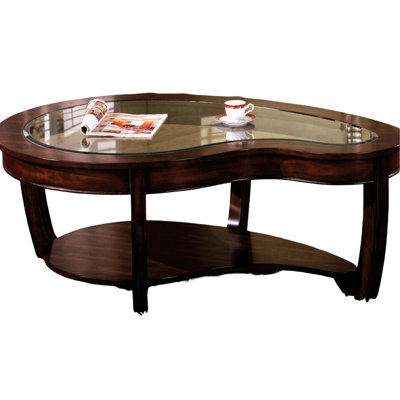 Classic Dark Cherry Coffee Table With Open Shelf And Beveled Glass Insertion Luxury Featuring Bottom Insert