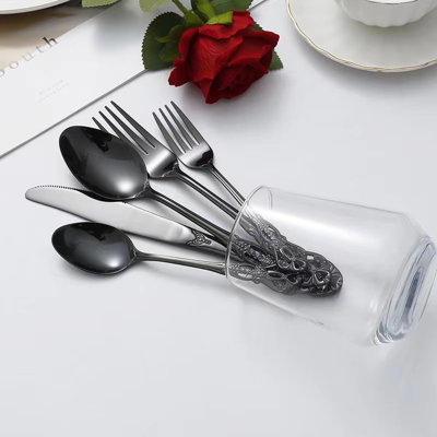 Ensemble de couverts 10 pièces en acier inoxydable noir pour 2, couverts polis miroir avec cuillères, fourchettes et couteaux, vaisselle allant au lave-vaisselle pour tous les jours