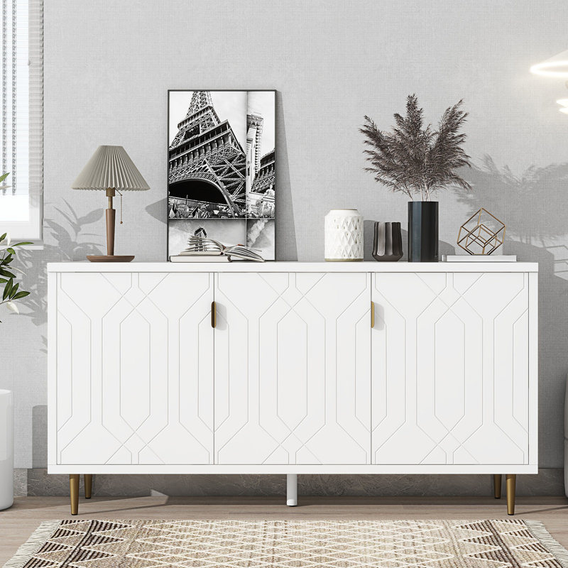 Lakedrick 65'' Console Table,Storage Cabinet with 3 Doors and Adjustable Shelves,Modern TV Stand, White
