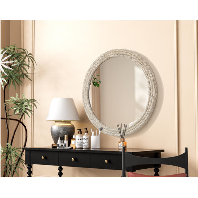 Dennard Oval Cornhusk Mirror 42 in Linen White
