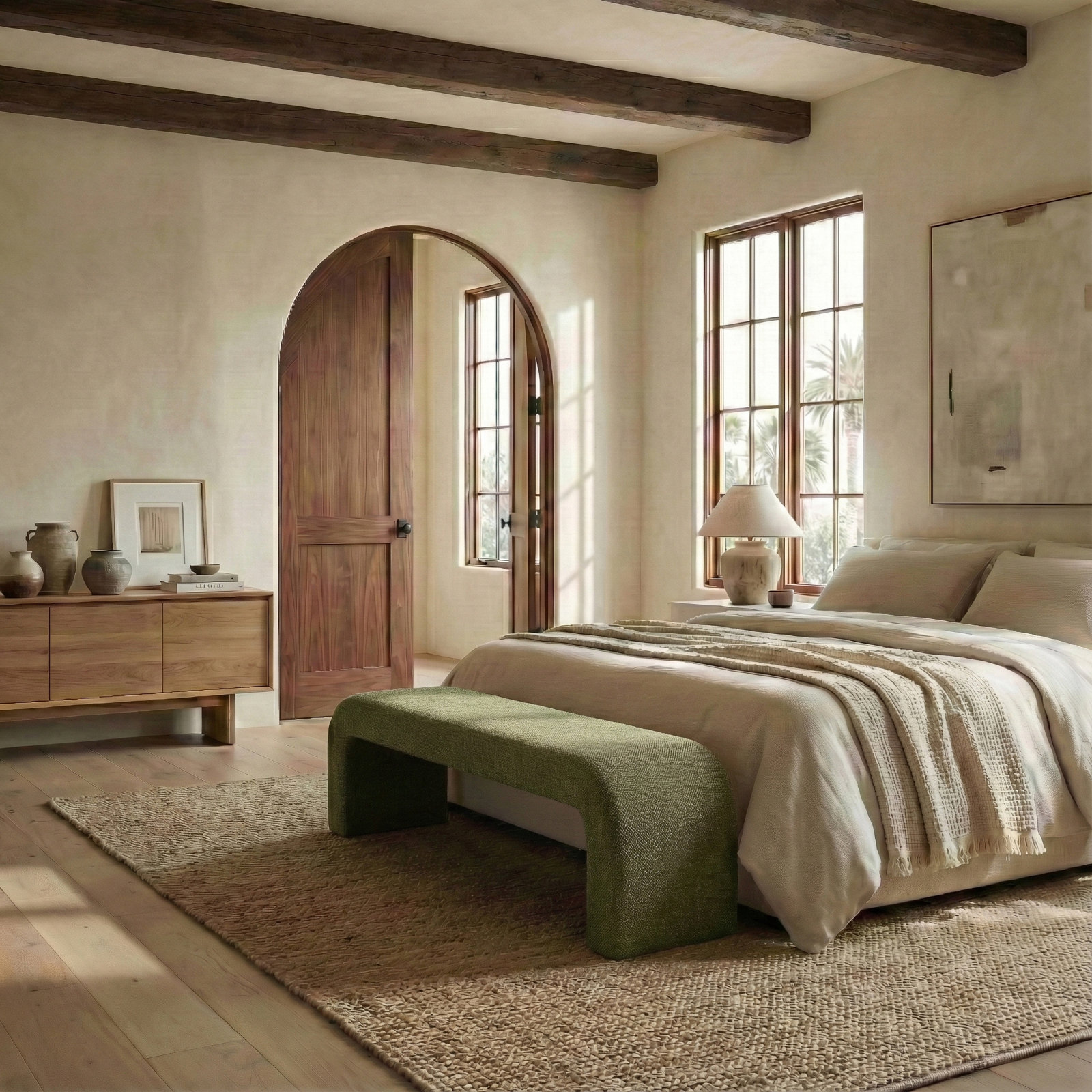 Daine 62" Linen Bedroom Bench, Dark Green Chenille