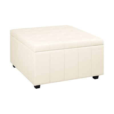 Ashwika Vegan Tufted Storage Ottoman Bench, Large Square Coffee Table Footstool for Living Room