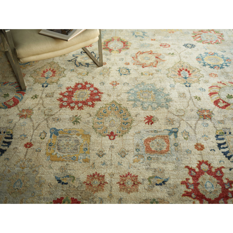 Oxford Hand-knotted Ghazni Wool, Ivory/Gray Area Rug, Rectangle 8' x 10'