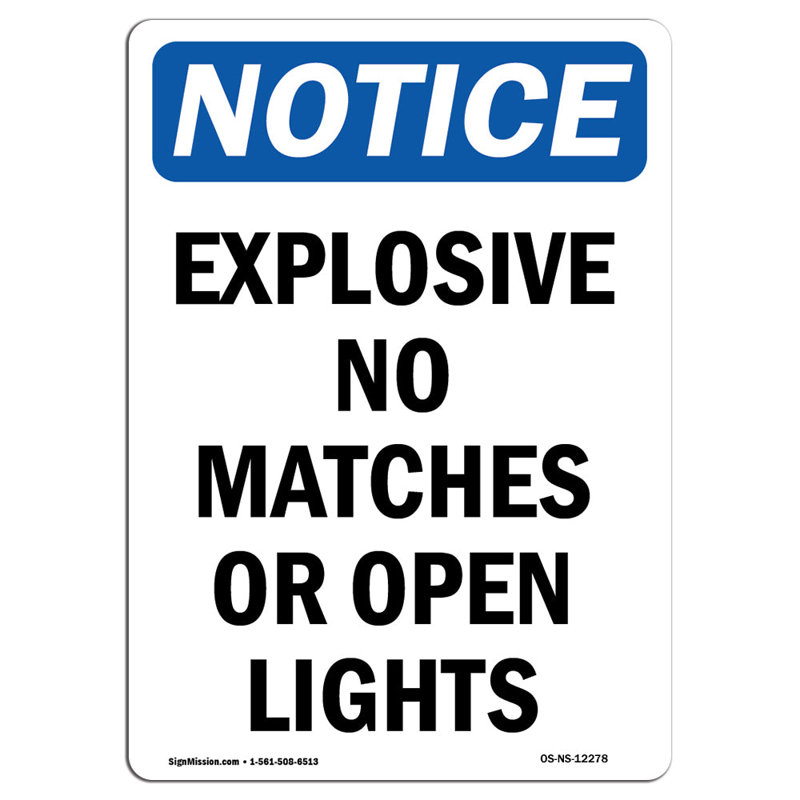 Signe d'explosif sans allumettes ni lumières ouvertes