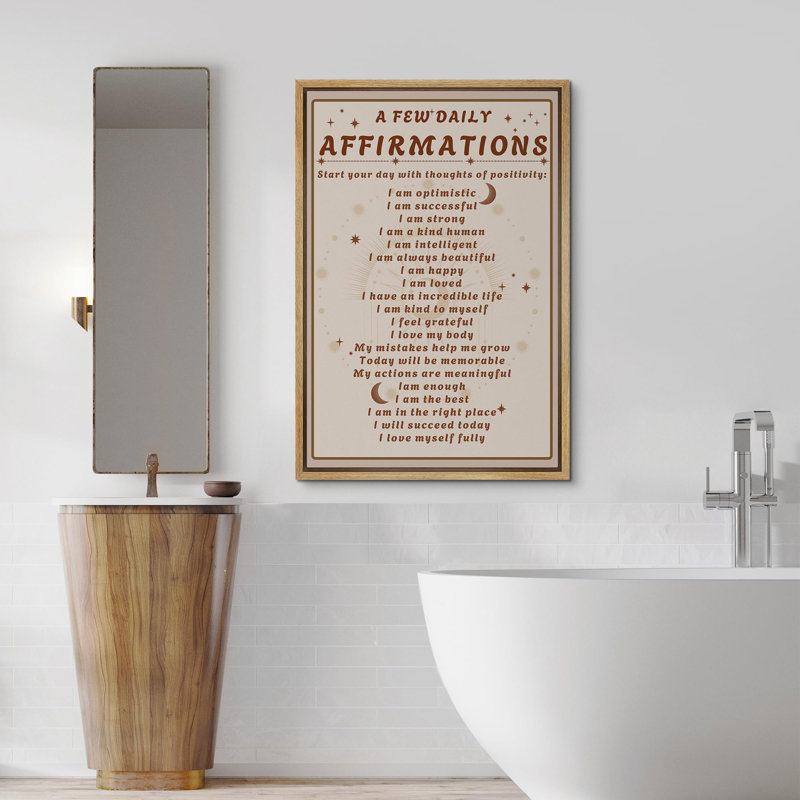 "Daily Affirmations", citations inspirantes sur l'art textuel sur toile, Naturel, H 24 po x l 16 po x P 1,5 po