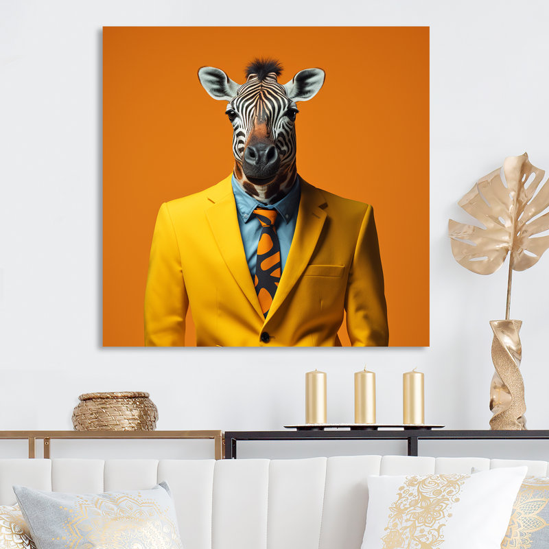 Zèbre jaune et orange assorti - art mural animal zèbre en métal, H 36 po x l 36 po x P 1,5 po