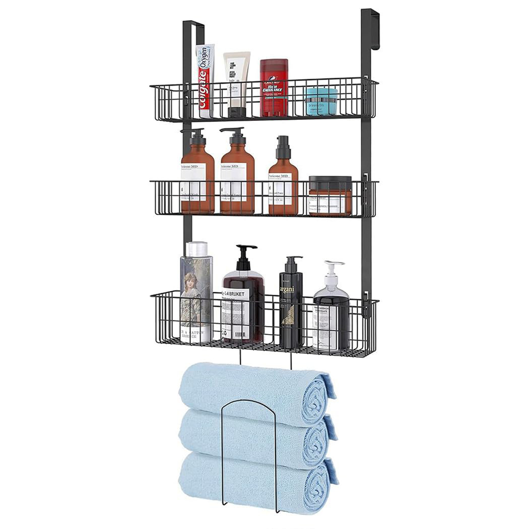 Over The Door Storage Organiser, 3 Tier Metal Over The Door Organizer With Towel Rack, Hanging Towel Rack Bathroom Towel Rail Holder Storage Rack,