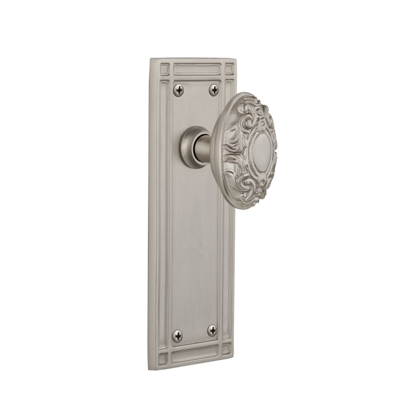 Mission Plate with Victorian Door Knob, Satin Nickel, 2-3/4”