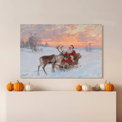 1pc Framed Broxton Painting Santa Claus, Reindeer Sleigh, Impressionist Oil Painting Style Decor Print Vintage Wall Poster Home Decor Perfect Gift for