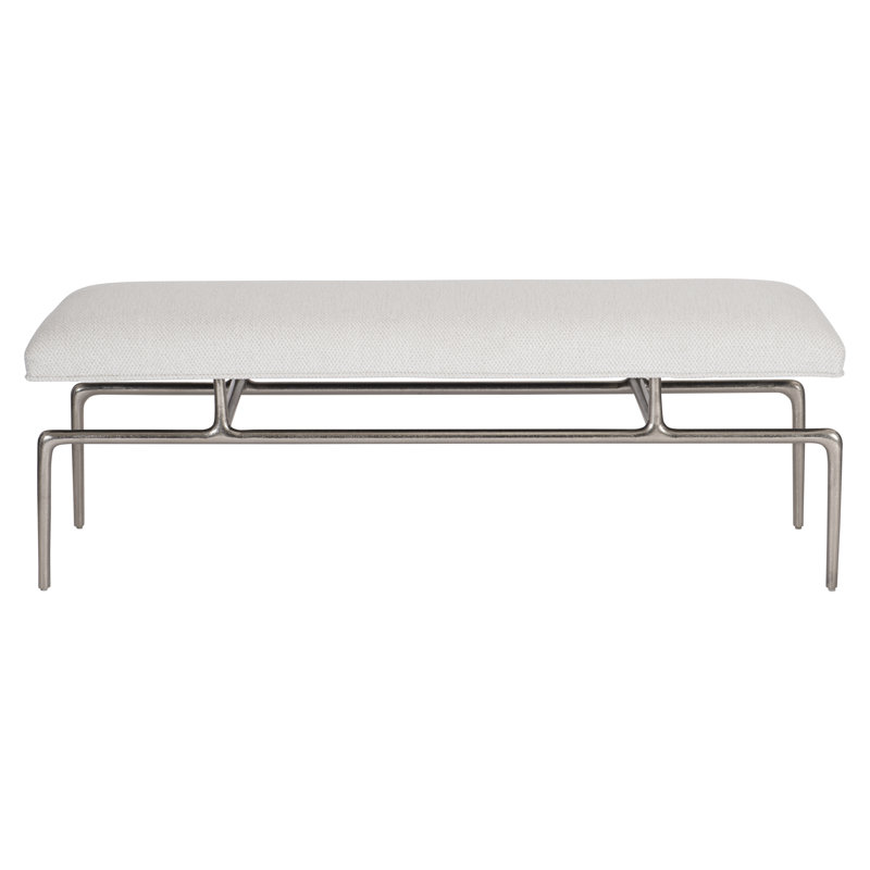 White Upholstered Oak and Nickel Transitional Bench
