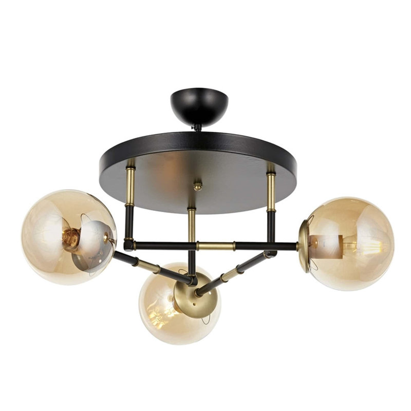 Modern Industrial Chandelier, Black & Gold Metal Body, 19.7 x 15.7 inches | 3 x E27 Max 6W Sockets, IP20 Rated | Elegant Scandinavian Design for Living Room, Dining Room & Entryway | Stylish Home Lighting Fixture