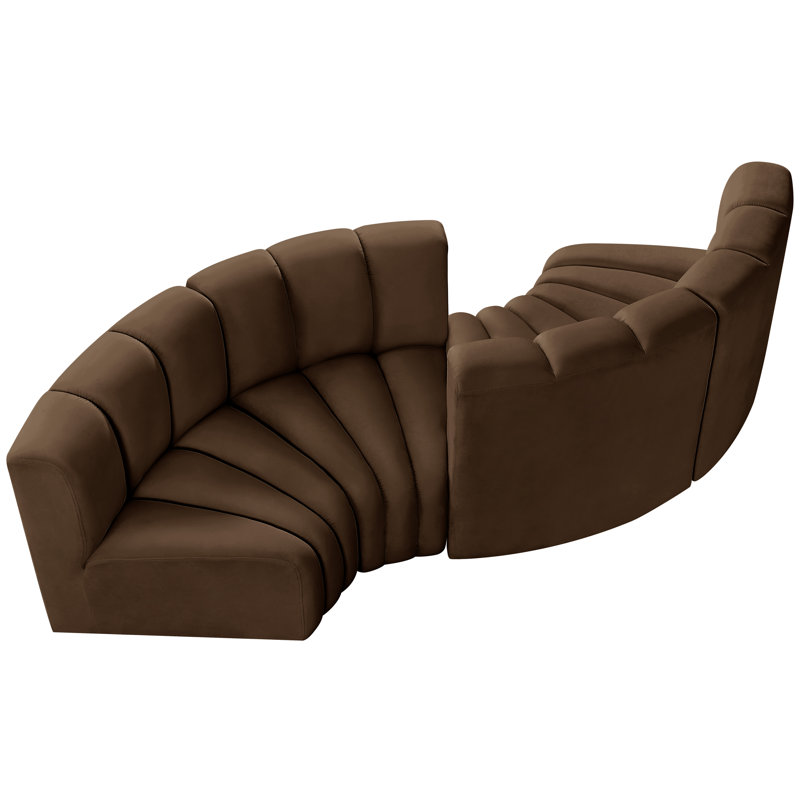Iyra Upholstered Curved Sectional Reversible, Brown Velvet