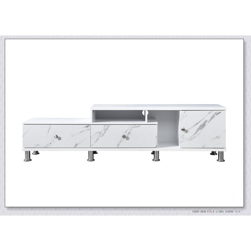 1pc Modern Sleek  Finish Faux Marble Accents Silver-tone Legs TV Stand Console Living Room Furniture
