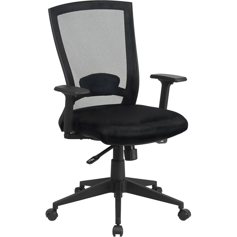 ErgoFlex Mid-Back Black Mesh Swivel Executive Office Chair with Adjustable Arms