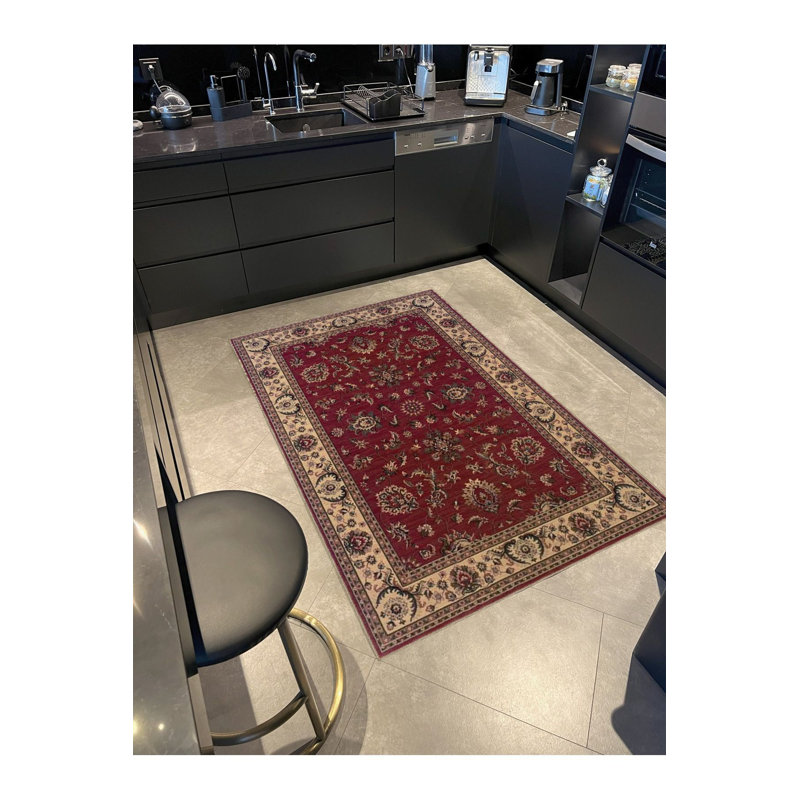 Tapis beige lavable à la machine à motif floral traditionnel rétro, Rectangle 2 pi 6 po x 4 pi 11 po