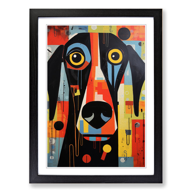 Dog Constructivism - Single Picture Frame Print on Wood, Black Framed, 46cm H x 34cm W