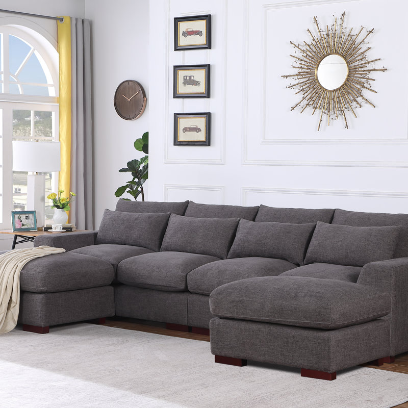 Canapé modulaire avec 2 repose-pieds Tatman, Lin gris foncé