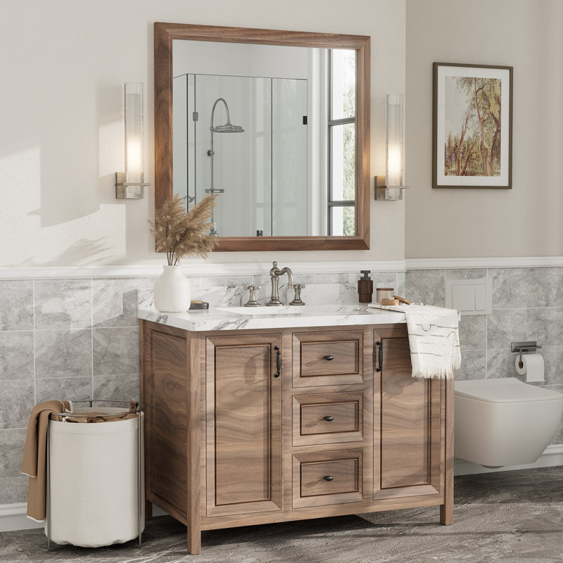 Miroir mural Amara, 40 po x 38 po, Bois brun foncé