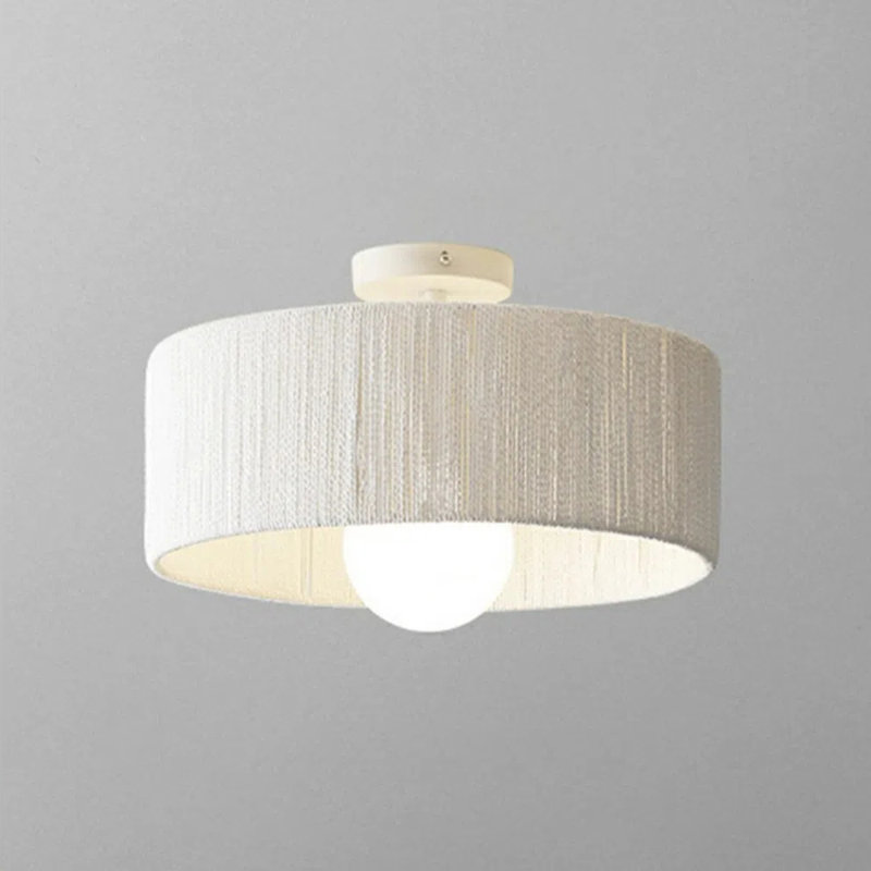  Rattan Fiber Semi Flush Mount Ceiling Light 