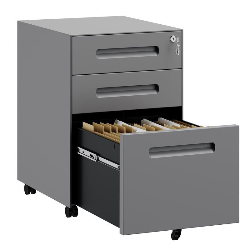 3 Drawer File Cabinet, Mobile File Cabinet with Lock on Wheels, Letter/Legal Size, Fully Assembled., Gray