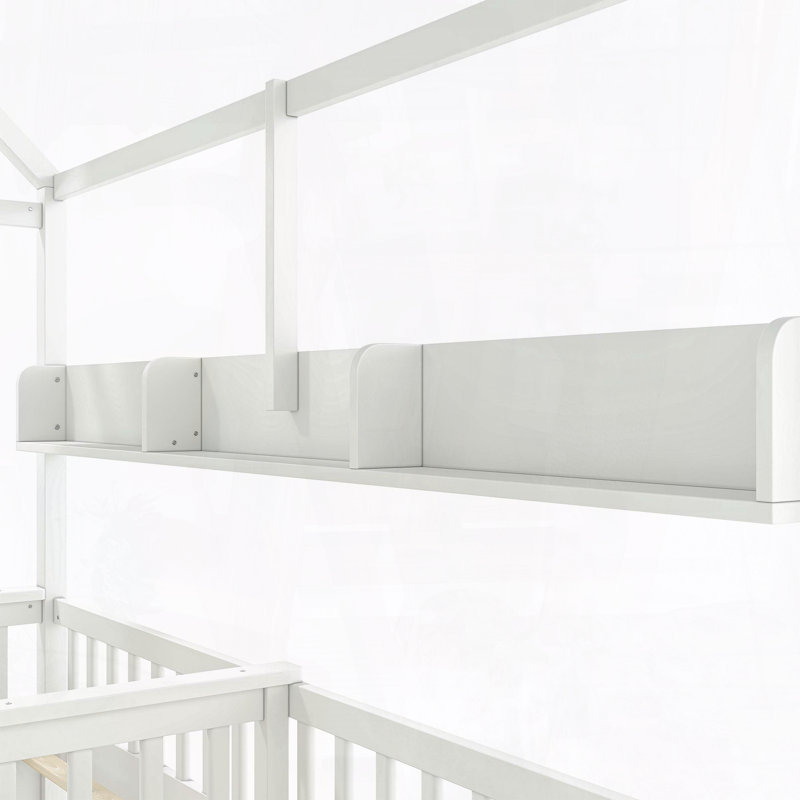 Lit plateforme simple double avec tablettes et tiroirs de rangement - bois massif, aucun sommier nécessaire, Blanc