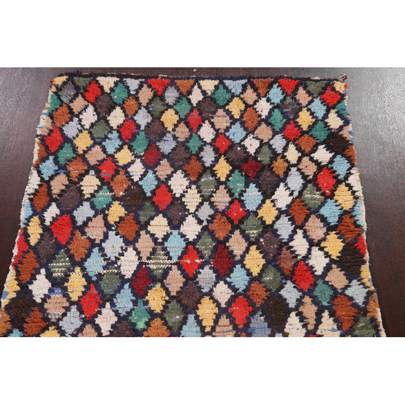 Tapis de couloir oriental à carreaux marocain noué à la main 3 x 9
