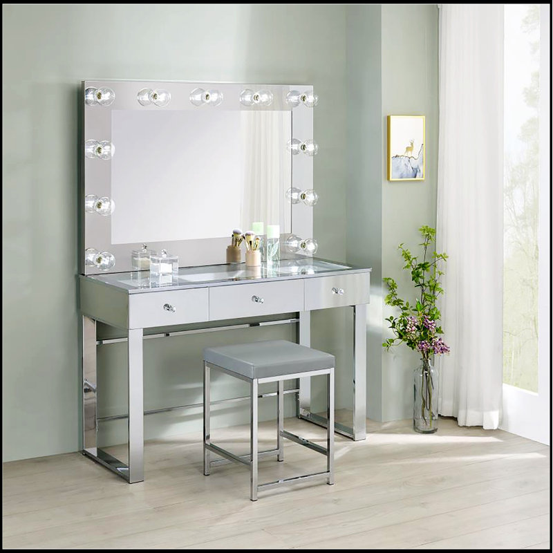 Tabouret de coiffeuse carré gris clair