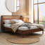Ensemble de chambre à coucher 3 pièces avec grand lit plateforme en rotin et deux tables de chevet-1900901603