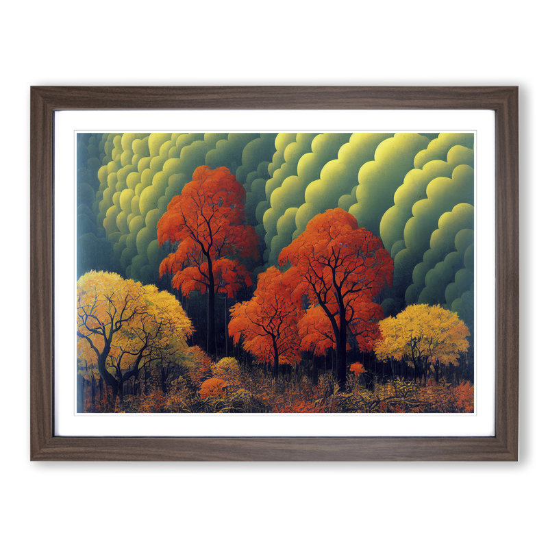 Stupendous Autumn Forest 1 Piece Single Picture Frame Wall Art, 34cm H x 46cm W x 2cm D, Walnut