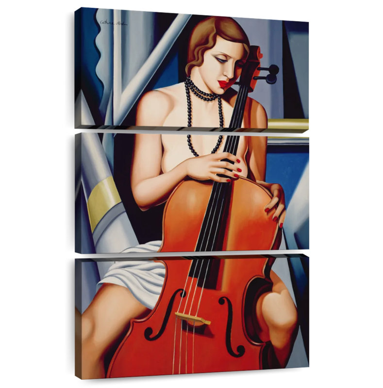 Femme Abarca avec violoncelle, H 38 po x l 24 po