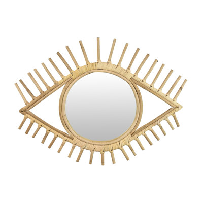 Greta Eye-Shaped Wall-Mounted Mirror, Sunburst Frame, Natural Fiber