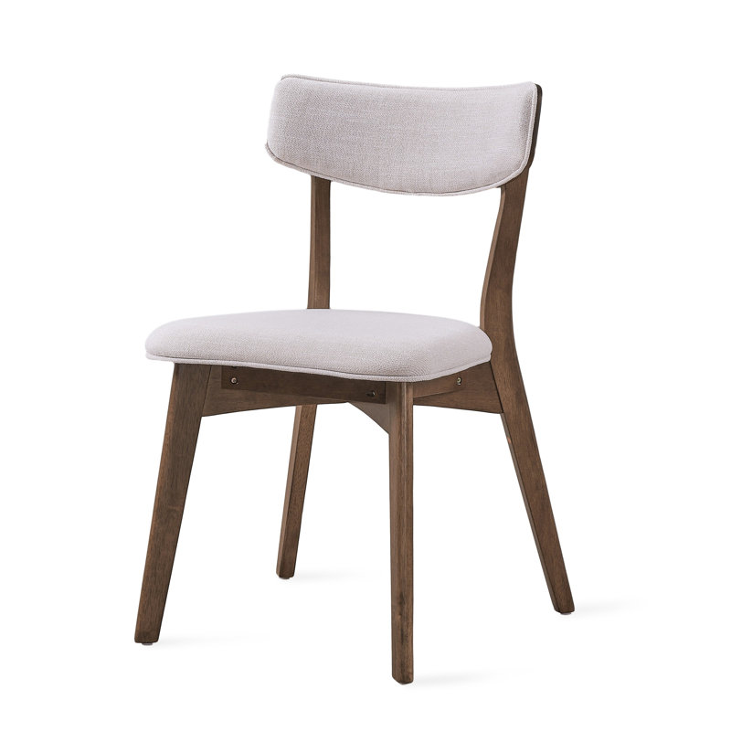 Ensemble de 2 chaises d'appoint de salle à manger Bety, design Mid-Century, tissu beige clair, Noyer, Beige clair